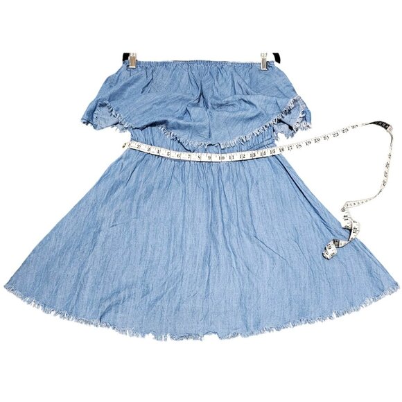 Elan Off-Shoulder Denim Tencel Dress With Frayed Hemline Women's Size M - Picture 9 of 10